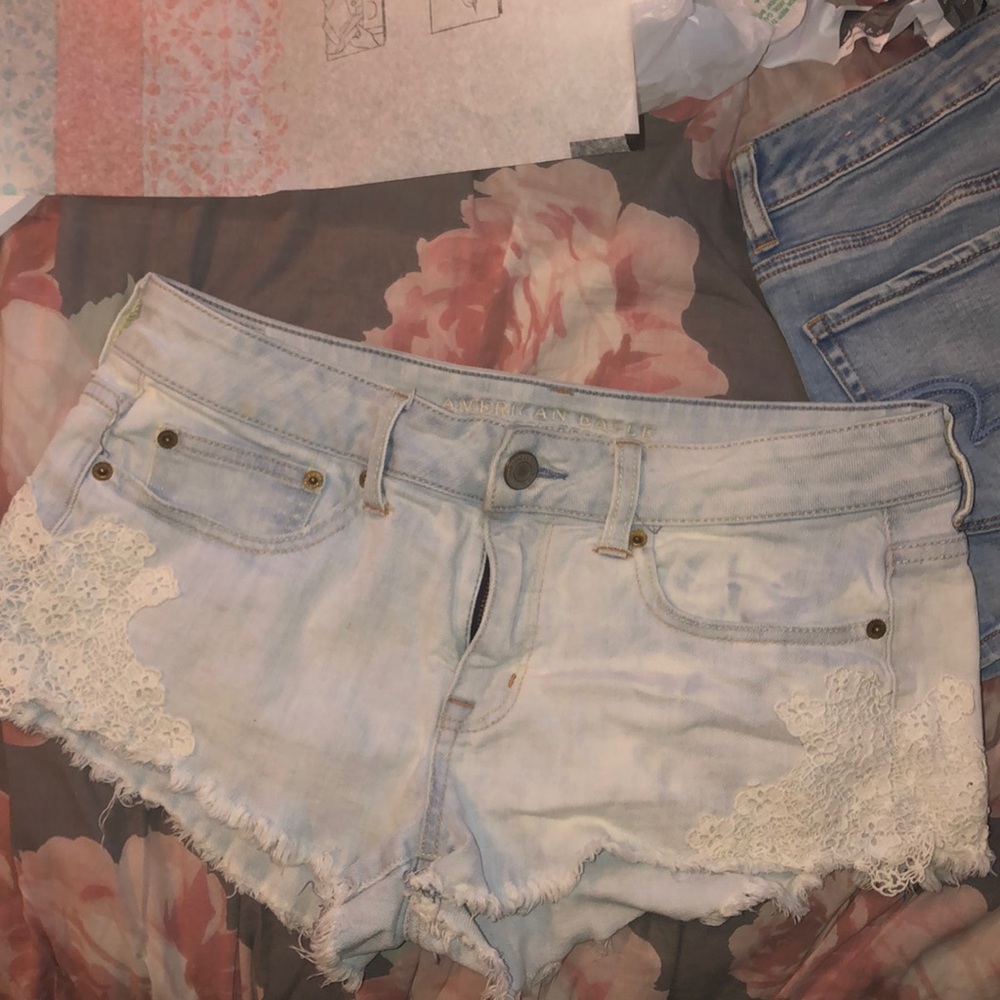 American Eagle crotchet lace denim shorts